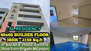 SL Residency 40x60 Kingsize 3BHK Builder Floor For Sale JPN8