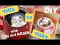 DIY Kawaii Marshmallow Cat in Coffee Photo Holder | Resin and Polymer Clay