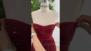 Strapless corset sequin burgundy midi dress with slit #dress #gown #fashionweek #hautecouture