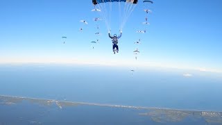 Skydiver Flies Through Skydiving Group