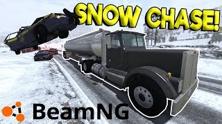 SNOW MOUNTAIN POLICE CHASES & CRASHES! - BeamNG Gameplay & Crashes - Cop Escape
