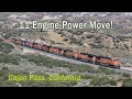 11 engine BNSF power move through scenic Cajon Pass - spot the odd one!