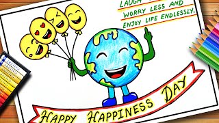 International Day of Happiness Drawing | World Happiness Day Drawing | World Laughter Day Poster