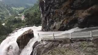 Waterfall road in Manang, Nepal