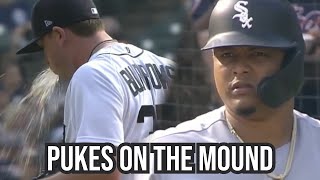 Tigers Pitcher throws up on the mound, a breakdown