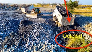 EP20!New project! technical SHANTUI Bulldozer DH17C2 and Dump Trucks pour and push stones into mud