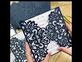 fabulous navy blue laser cut wedding invitations with glitter belly band and tag