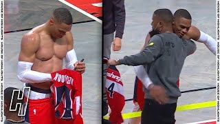Russell Westbrook Signs His Jersey for Michael B. Jordan - Wizards vs Nets | March 21, 2021