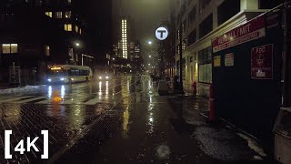 [4K] Rain Walk at Midnight | Bridge to Cambridge Biotech | Binaural City Sounds | ASMR Ambience