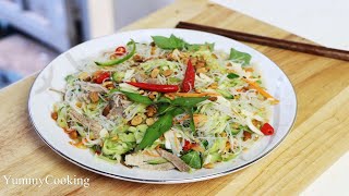 របៀបញាំមីសួរសាច់ជ្រូក [ Spicy Glass Noodle Salad ] ម្ហូបខ្មែរ [ YummyCooking ]