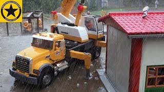 BRUDER Toy TRUCKS ♦ Bruder Toy Excavators and Crane Truck in heavy Weather!