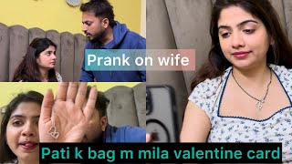 Pati ke bag me mila Valentine gift card Prank on wife | Cheating Prank on wife | Prank gone romantic