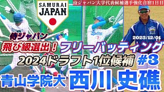 【≪2024ドラフト候補/フリーバッティング≫大学生ながら侍ジャパンに飛び級選出が確実視！/2023侍ジャパン大学代表候補選手強化合宿】2023/12/01青山学院大3年生・西川 史礁(龍谷大平安高)