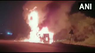 Gujarat: Container truck catches fire at NH 48 in Valsad