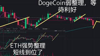 ETH强势整理，短线无需恐惧，再接一把。市场情节随有调整愿望，我们应该可以逆向思维一下。Dogecoin弱整理，伊隆CEO正在憋大招。小心吓坏人