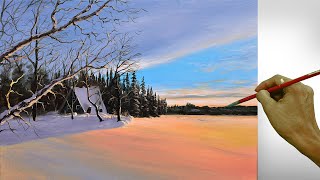 How to Paint Winter Frozen Lake in Acrylics / Time-lapse / JMLisondra