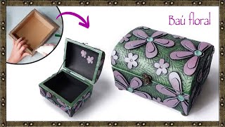 Use cardboard boxes to make a beautiful floral-style chest