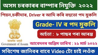 আবেদন কৰক পিয়ন চকীদাৰ ড্ৰাইভাৰ আদি কৰি বহুকেইটা ৮ পাছ Latest Govt jobs recruitment 2022