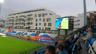 FK Haugesund - Strømsgodset 2-1 Fred Friday mål feires av spillere og supportere fra Godsetunionen