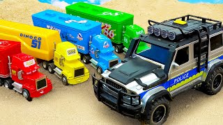 Excavator Fills Sand Pit and Rescues Police Car in MC Queen Open Race | Funny Car Toys