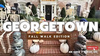 Fall in Georgetown Washington DC 🍁 | Silent Walking Tour with Halloween & Fall Decorations 4K