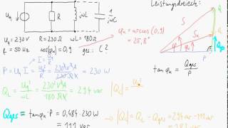 Beispiel zur Verbesserung des Leistungsfaktors eines ohmsch-induktiven Verbrauchers auf einen Wert