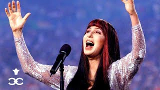 Cher sings the National Anthem at the Super Bowl