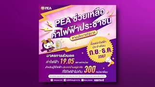 PEA ให้ส่วนลดค่าไฟฟ้า 19.05 สตางค์/หน่วย เริ่มตั้งแต่ใบแจ้งค่าไฟฟ้าประจำเดือนกันยายน - ธันวาคม 2567