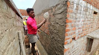 Wall Plastering Techniques_Outside BrickWall Speed Plastering with cement|Exterior wall plastering