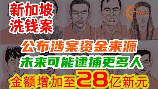 新加坡洗钱案涉案金额已增加到28亿元，公布涉案资金来源，未来可能逮捕更多人，或冻结更多资产。