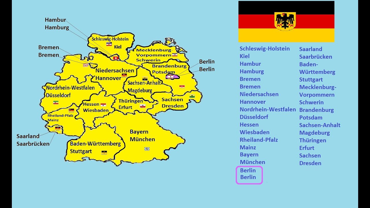 Wie Heißen Die Deutsche 16 Bundesländer Und Ihre Hauptstädte. - YouTube