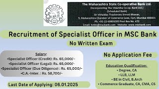 Permanent Job Vacancy at Maharashtra state co-operative bank Ltd.