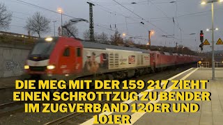 Die MEG mit der 159 217 zieht einen  Schrottzug zu Bender im Zugverband 120er und 101er