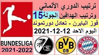 ترتيب الدوري الالماني وترتيب الهدافين اليوم الاحد 12-12-2021 الجولة 15 - فوز بايرن ميونخ بقوة