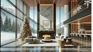 Relaxing Winter Ambience | Snowy Luxury Hotel with Mountain Views | 4K Winter Background Video