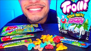 ASMR AIRHEADS TROLLI SOUR CANDY PARTY EATING MOUTH SOUNDS NO TALKING CHEWY SWEET JERRY