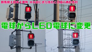 【信号機】群馬県太田市大原町 小糸おにぎり歩灯と日信六角形歩灯 電球からLED電球に変更 点灯動画単体