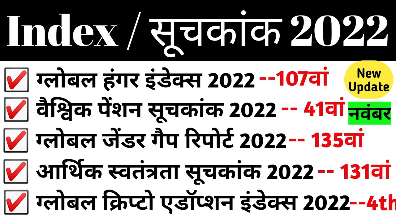 सूचकांक 2022 | India Rank In Various Index 2022 | Index 2022 | Suchkank ...