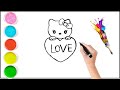 Cat drawing love, painting, kids drawing, magic fingers art, how to draw