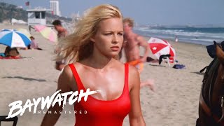 CJ SPOTS A WOMAN IN TROUBLE... She Runs Off To Rescue Her! Baywatch Remastered