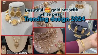 Trending # gold set # design with white pearl and # stone # millions views #