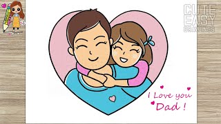 How to draw Father and Daughter | Father's Day, Cute Easy Drawing