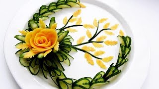 Cucumber Rose Carving Garnish | Yellow Carrot Rose | Food Decoration | Party Garnishing
