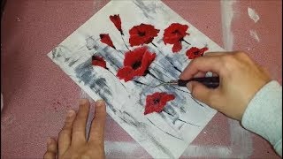Easy Beginner Poppy Flowers Acrylic Painting
