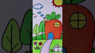 Children's Drawing Easy landscape drawing for kids, house and nature simple painting  幼儿园简笔画~萝卜房子