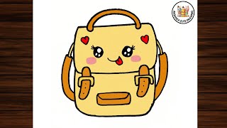How to Draw A Cute Backpack Easy Step by Step | Arshaka Cute Drawing