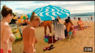 Bogatell Beach Hot Day Spring vibes Barcelona City 4K walk