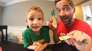 5 Year Old EATS SPICY PEPPER SAUCE!