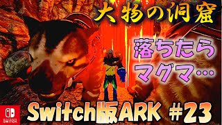 【Switch版 ARK#23】落ちたらマグマ！？大物の洞窟にビビりながら挑む初心者サバイバー