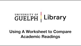 Using A Worksheet to Compare Academic Readings